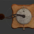 Vintage Manual Kitchen Grinder With Wooden Base And Stone Bowl As Traditional Kitchen Appliance