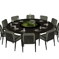 New Chinese Style Villa Dining Table and Chair Round Dining Tableware 3d model