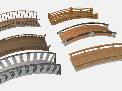 Different Types Of Decorative Bridge Designs With Wooden And Metal Railings 3d model