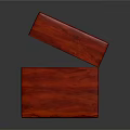 Decorative Ornament Set Featuring Red Wooden Box With Open Lid And Wood Grain Texture