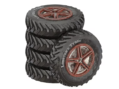 Lorenz Tyres Stacked With Red Rims And Deep Tread Design Features 3d model