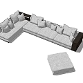 Modern Light Gray L Shaped Sectional Sofa With Multiple Cushions And Ottoman 3d model