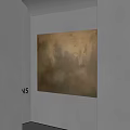 Abstract Oil Painting With Brown Gold Tones Illuminated On Gray Gallery Wall