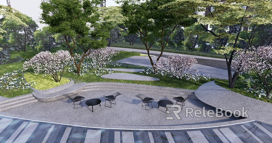 Modern Landscape Residential Community Residential Landscape Forest Rest Outdoor Tables and Chairs Waterscape Falling Steps model