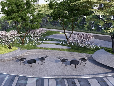 Modern Landscape Residential Community Residential Landscape Forest Rest Outdoor Tables and Chairs Waterscape Falling Steps model