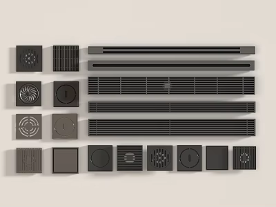 Different Shapes Black Vent Covers And Grilles On Light Background 3d model