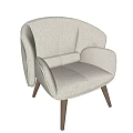 Plush Cream Single Sofa with Curved Armrests and Wooden Legs in Modern Style