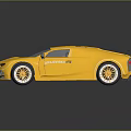Golden Bugatti Supercar With Shiny Gold Body And Black Rear Spoiler On Reflective Surface