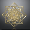Golden Intricate Star Shaped Geometric Structure With Nested Wireframe Design On Dark Background