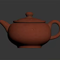 Traditional Red Ceramic Teapot With Intricate Carved Design For Tea Set Decor 3d model