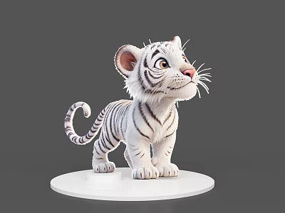 3D Model of Baby Reptile Standing on White Base with Gray Background 3d model
