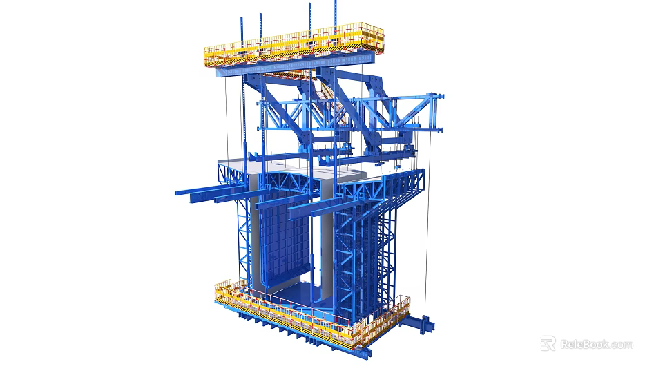 Blue Construction Building Component Scaffolding Platform With Metal Structure And Safety Railings 3d model