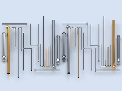Different Types of Metal Pipes and Fittings Including Elbow and Straight Components 3d model