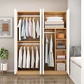 Modern Minimalist Wardrobe Interior With Hanging Shirts Folded Clothes And Storage Boxes 3d model