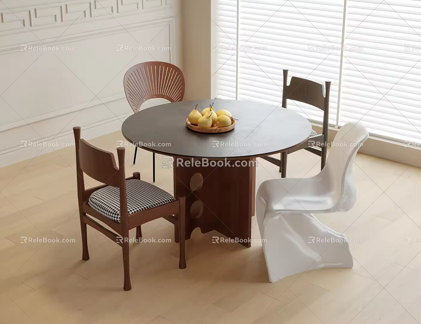 Modern Dining Table and Chair Combination Dining Chair Single Chair Round Dining Table 3d model