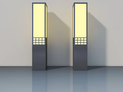 Two Modern Outdoor Lights With Black Pillars And Illuminated Grid Panels 3d model