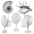 Golden Conch Shell Sculptures And Agate Slice Carvings With Decorative Bases For Artistic