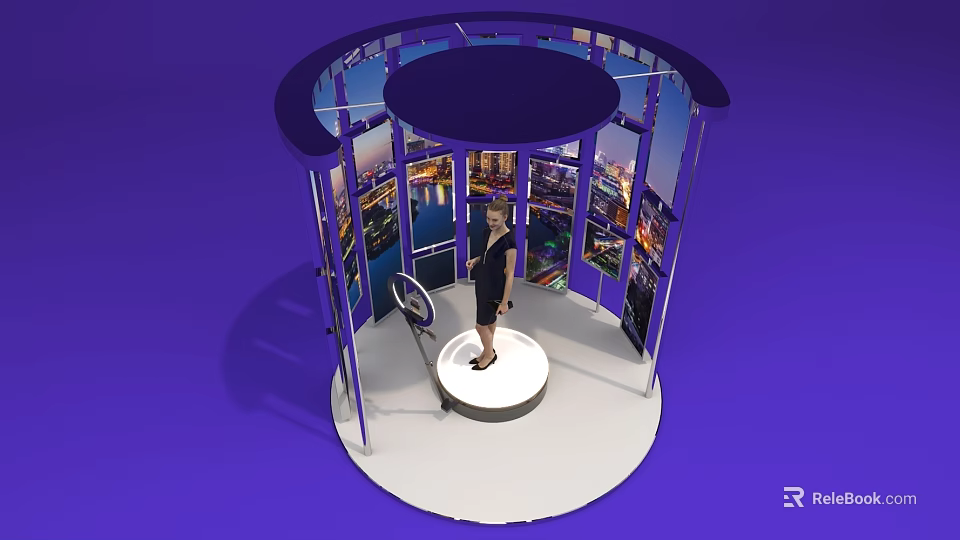 Selfie Photo Spot Circular Structure City Night View Images White Platform Purple Background 3d model 