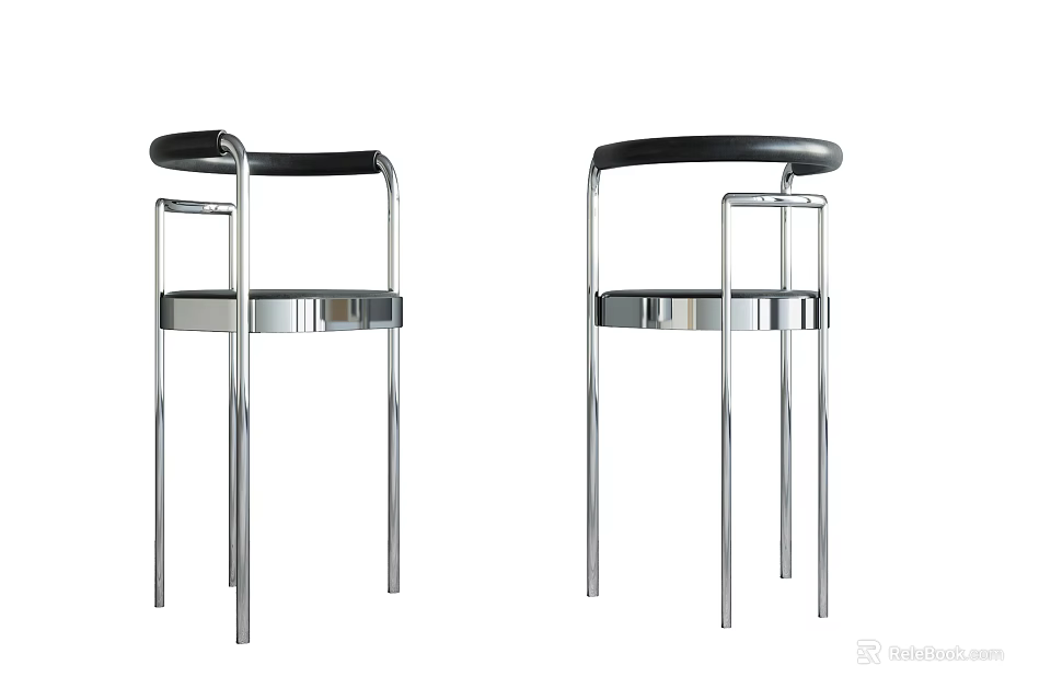 Modern Bar Stools With Black Seats And Chrome Metal Frame Design 3d model 