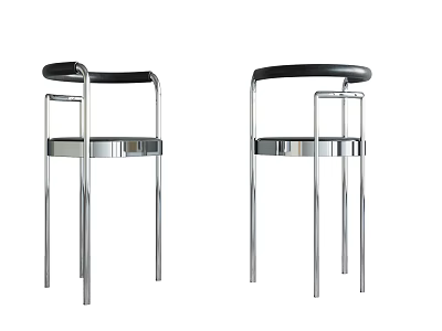 Modern Bar Stools With Black Seats And Chrome Metal Frame Design 3d model