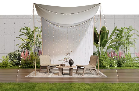 Camping Landscape Outdoor Table and Chair Plant Combination Flower Mirror Plant Pile Tent 3d model
