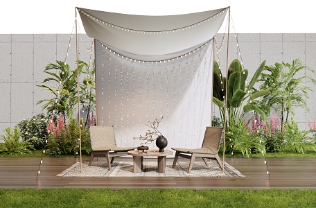 Camping Landscape Outdoor Table and Chair Plant Combination Flower Mirror Plant Pile Tent 3d model