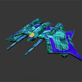 Futuristic Sci Fi Spaceship 3D Model With Cyan Purple Wings And Geometric Structure