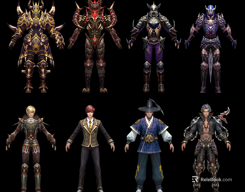 Game Movie Character Costume Designs With Various Armor And Outfit Styles 3d model 