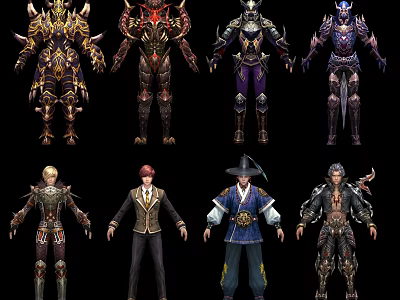 Game Movie Character Costume Designs With Various Armor And Outfit Styles 3d model