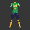 Green Short Sleeved Soccer Jersey With Yellow Uno Dos Text And Blue Shorts Yellow Socks