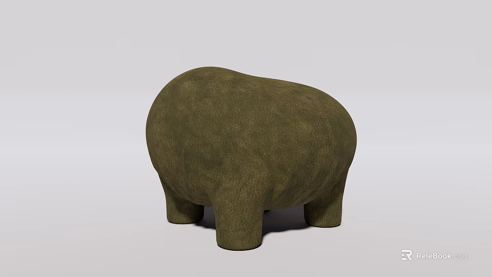 Hippo Shaped Green Ottoman With Soft Fabric And Four Short Legs 3d model 