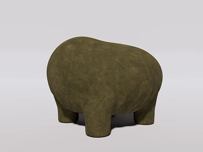 Hippo Shaped Green Ottoman With Soft Fabric And Four Short Legs 3d model