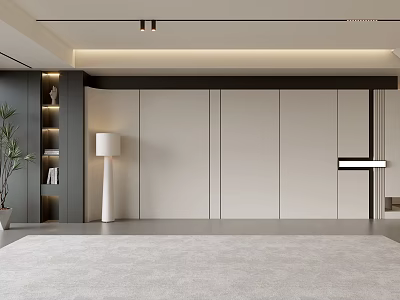 Modern Living Room Interior Design With Minimalist Gray Walls Floor Lamp And Light Gray Carpet 3d model