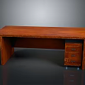Solid Wood Office Desk With Brown Tabletop And Drawer Cabinet Storage 3d model