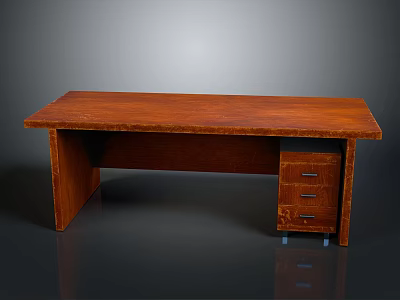 Solid Wood Office Desk With Brown Tabletop And Drawer Cabinet Storage 3d model