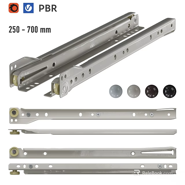 Heavy Duty Extension Drawer Slides 250 to 700 mm with Metal Mounting Accessories 3d model 