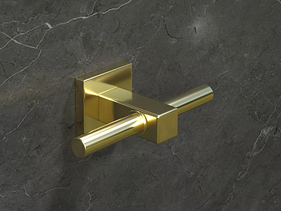Golden Modern Door Handle Mounted On Gray Marble Texture Wall 3d model