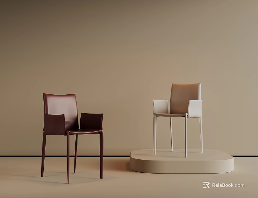 Modern Single Chair Design Featuring Dark Brown And Light Beige On White Pedestal 3d model