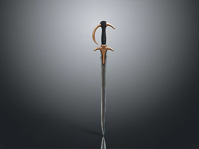 Ornate Medieval Sword With Curved Guard And Metallic Blade On Dark Background 3d model