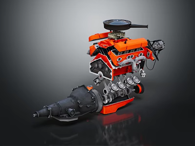 High Performance Mechanical Engine With Orange Casing Metallic Components And Detailed Mechanical Structure 3d model