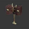 Symmetric Square Decorative Component With Purple Brown Panels Wooden Handle And White Protrusions
