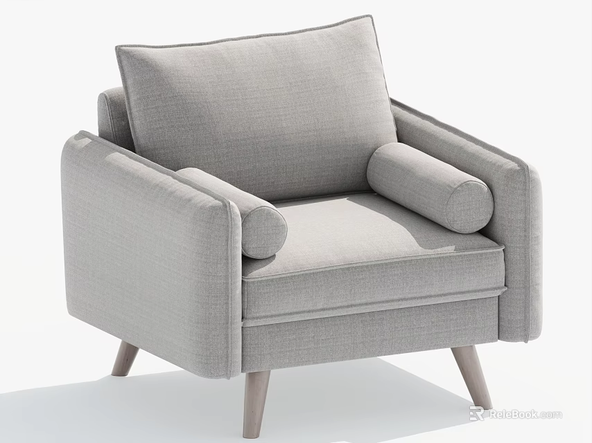 Comfortable Light Gray Fabric Armchair With Wooden Legs Modern Minimalist Style 3d model 