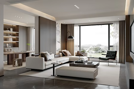 Modern Italian Living Room Sofa Coffee Table Combination Leisure Chair Floor Lamp Study 3d model