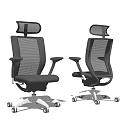 Modern Black Mesh Office Chair with Headrest Armrests Silver Metal Base and Wheels