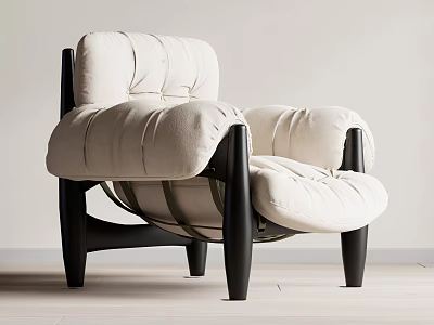 Modern Cream Padded Accent Chair With Black Legs And Comfortable Design 3d model