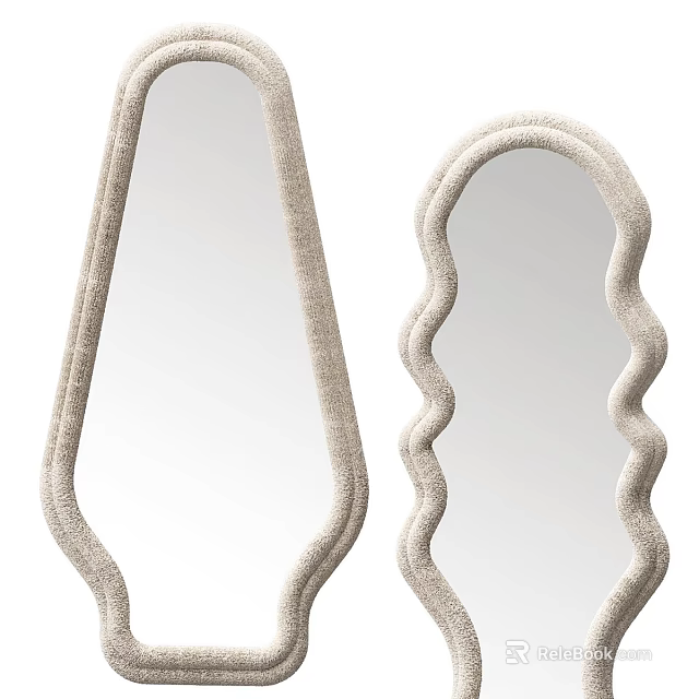 Unique Curved Frame Wall Mirrors With Soft Beige Textured Edges For Modern Home Decor 3d model 