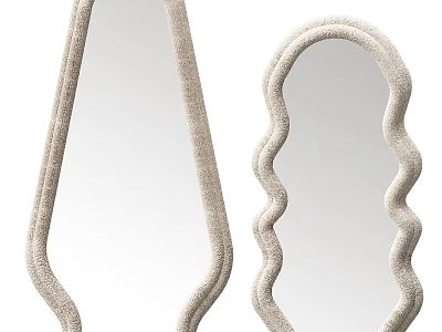 Unique Curved Frame Wall Mirrors With Soft Beige Textured Edges For Modern Home Decor 3d model