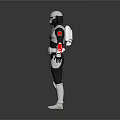 3D Armored Sci Fi Character With White Helmet Black Red Armor Standing Pose