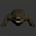 Realistic Reptile Crocodile 3D Model With Open Mouth Scales On Gray Background