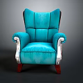 Turquoise Leather Armchair with Silver Armrests and Brown Wooden Legs Classic Design